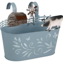 Metalowa osłonka na doniczkę RANCH z motywem zwierząt gospodarskich, 34 cm