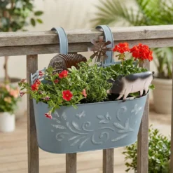 Metalowa osłonka na doniczkę RANCH z motywem zwierząt gospodarskich, 34 cm