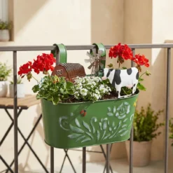 Metalowa osłonka na doniczkę RANCH z motywem zwierząt gospodarskich, 34 cm