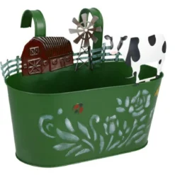 Metalowa osłonka na doniczkę RANCH z motywem zwierząt gospodarskich, 34 cm