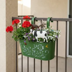 Metalowa osłonka na doniczkę RANCH z motywem zwierząt gospodarskich, 34 cm