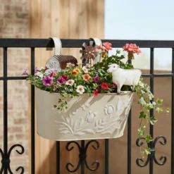 Metalowa osłonka na doniczkę RANCH z motywem zwierząt gospodarskich, 34 cm