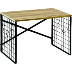 Metalowa półka kuchnna z haczykami i dębowym dekorem, 52 x 32,5 cm