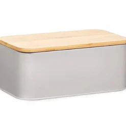 Metalowy chlebak z bambusową deską do krojenia, 2w1, ZELLER