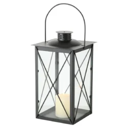 Metalowy lampion na świecę, szklane szyby, FAROL, 30 cm