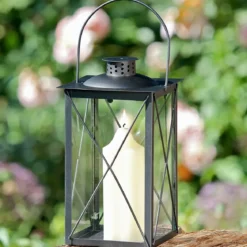 Metalowy lampion na świecę, szklane szyby, FAROL, 30 cm
