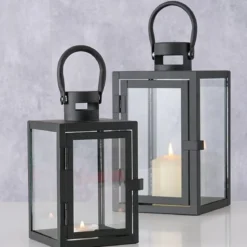 Metalowy lampion ze szklaną szybą, dwa rozmiary, ARANA
