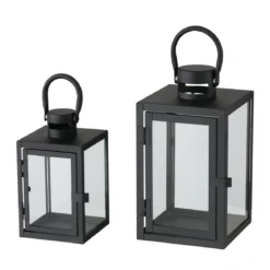 Metalowy lampion ze szklaną szybą, dwa rozmiary, ARANA