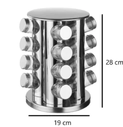 Metalowy stojak na przyprawy + szklane pojemniki - 17 elementów w komplecie