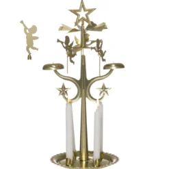Metalowy świecznik z karuzelą na świece stożkowe, 28 cm
