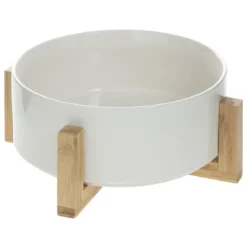 Miska na sałatkę, Ø 24 cm, ceramiczna na bambusowym stojaku