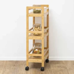 Mobilny regał kuchenny LINHA, 3 poziomy, bambusowy