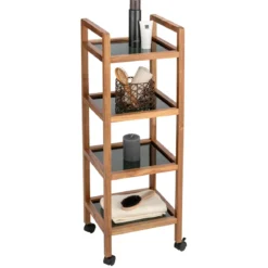 Mobilny regał z drewna akacji FONDI, 4 poziomy, wys. 101,5 cm