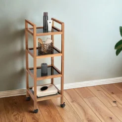 Mobilny regał z drewna akacji FONDI, 4 poziomy, wys. 101,5 cm