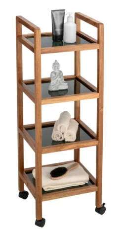 Mobilny regał z drewna akacji FONDI, 4 poziomy, wys. 101,5 cm