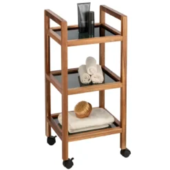 Mobilny regał z drewna akacji FONDI, 3 poziomy, wys. 76,5 cm