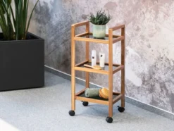 Mobilny regał z drewna akacji FONDI, 3 poziomy, wys. 76,5 cm