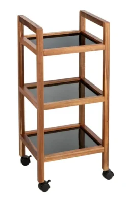 Mobilny regał z drewna akacji FONDI, 3 poziomy, wys. 76,5 cm