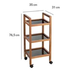 Mobilny regał z drewna akacji FONDI, 3 poziomy, wys. 76,5 cm