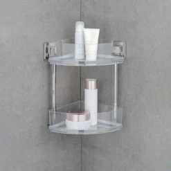 Narożna półka łazienkowa QUADRO,Vacuum-Loc pod prysznic, 2 poziomy, WENKO