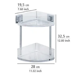 Narożna półka łazienkowa QUADRO,Vacuum-Loc pod prysznic, 2 poziomy, WENKO