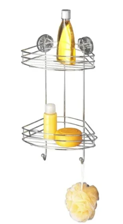 Narożna półka łazienkowa, Vacuum-Loc, 2 poziomy - stal chromowana, WENKO