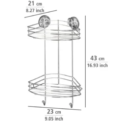 Narożna półka łazienkowa, Vacuum-Loc, 2 poziomy - stal chromowana, WENKO