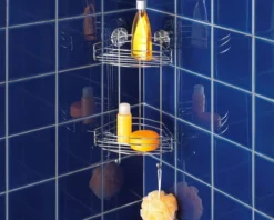 Narożna półka łazienkowa, Vacuum-Loc, 2 poziomy - stal chromowana, WENKO
