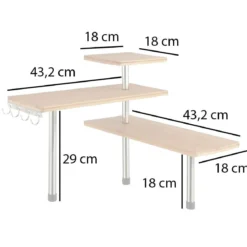 Narożna półka kuchenna, bambusowa - 3 poziomy, 4 haczyki