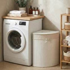 Narożny kosz na pranie ARCO, bambus, 60 l
