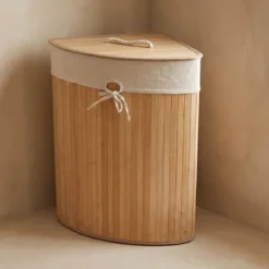 Narożny kosz na pranie ARCO, bambus, 60 l