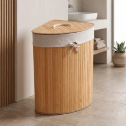 Narożny kosz na pranie ARCO, bambus, 60 l