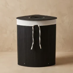 Narożny kosz na pranie ARCO, bambus, 60 l