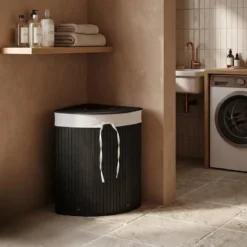 Narożny kosz na pranie ARCO, bambus, 60 l