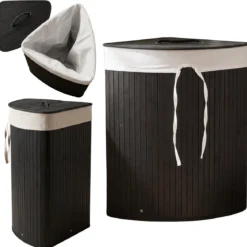 Narożny kosz na pranie ARCO, bambus, 60 l