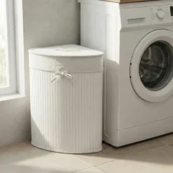 Narożny kosz na pranie ARCO, bambus, 60 l