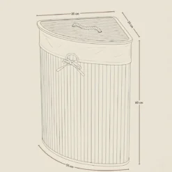 Narożny kosz na pranie ARCO, bambus, 60 l