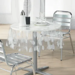 Obrus okrągły transparentny FEUILLE WHITE, Ø 140 cm, motyw liści