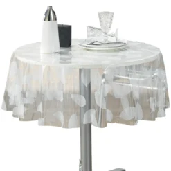 Obrus okrągły transparentny FEUILLE WHITE, Ø 140 cm, motyw liści