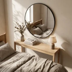 Okrągłe lustro ścienne w metalowej ramie, Ø 70 cm, czarne