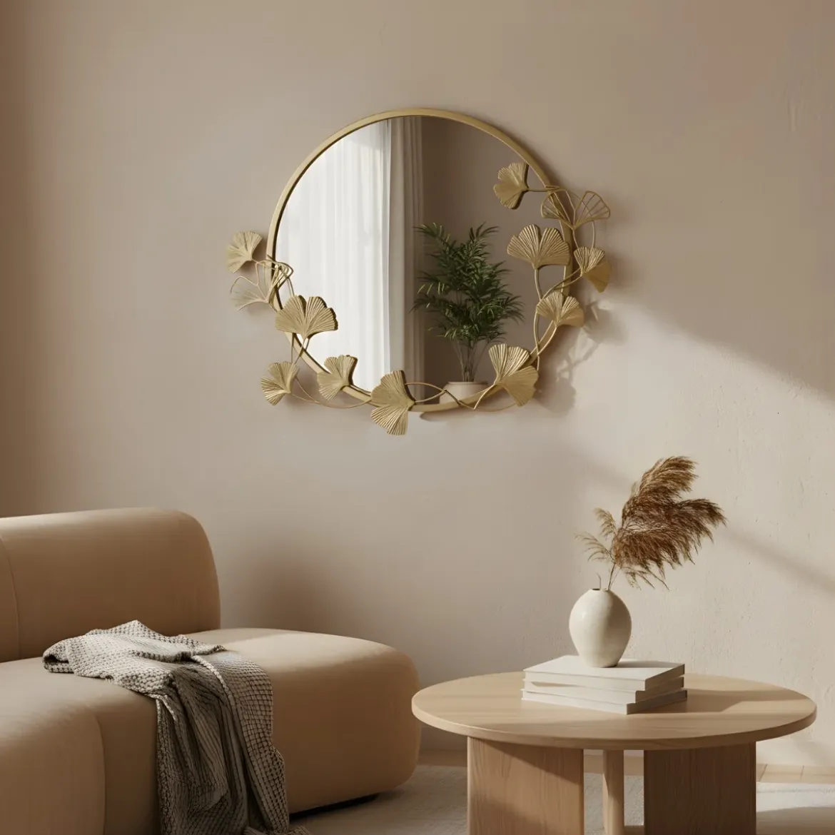 Okrągłe lustro ścienne z ozdobną ramą SOL, Ø 50 cm