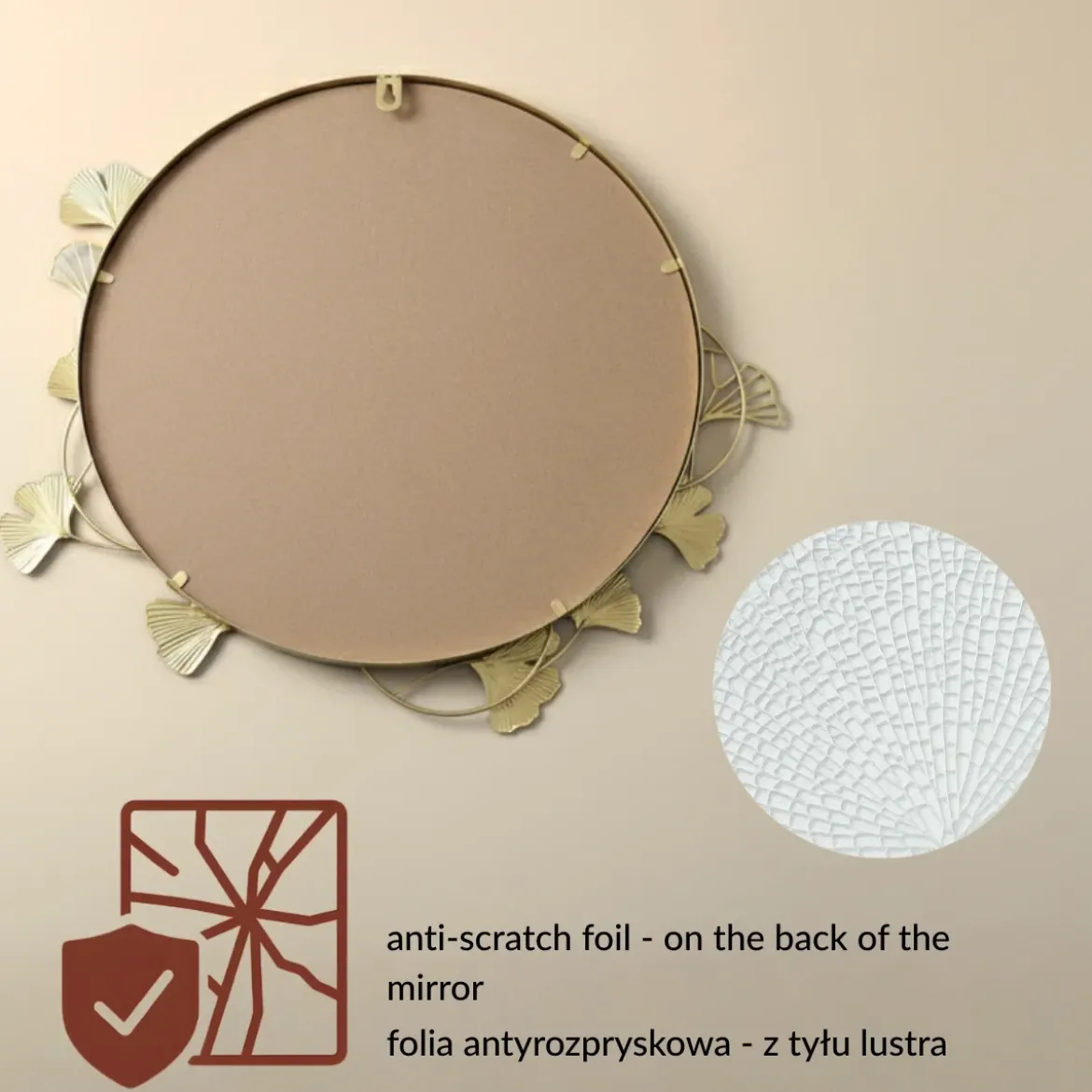Okrągłe lustro ścienne z ozdobną ramą SOL, Ø 50 cm