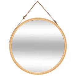Okrągłe lustro w bambusowej ramie LOBEE, Ø 38 cm