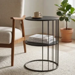 Okrągły stolik kawowy z metalu, z półką RODA, 52 cm