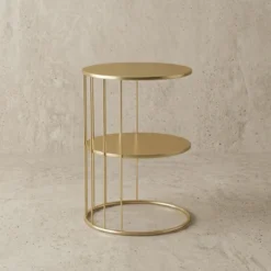 Okrągły stolik kawowy z metalu, z półką RODA, 52 cm