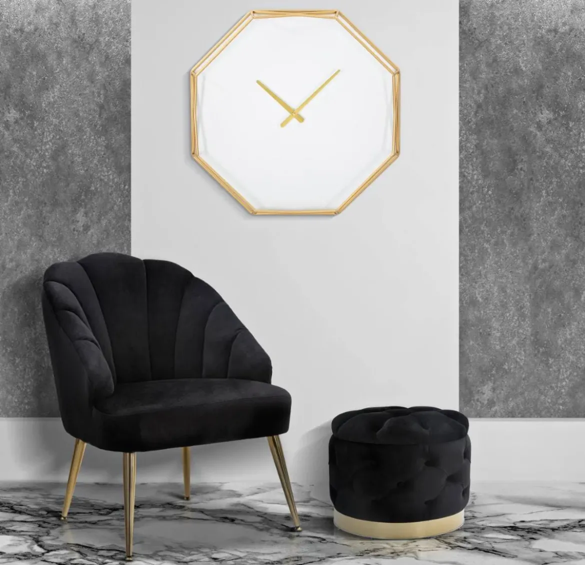 Ośmiokątny zegar na ścianę w stylu glamour, Ø 56 cm