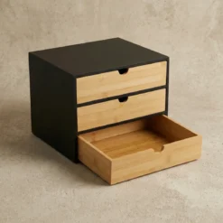 Organizer biurowy HEGO z 3 szufladkami, bambusowy, 25 x 31 x 25 cm