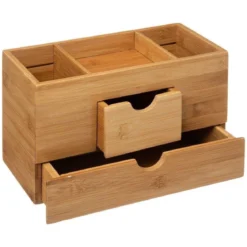 Organizer na biurko bambusowy, 2 szufladki, 24x12x14 cm