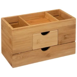 Organizer na biurko bambusowy, 2 szufladki, 24x12x14 cm