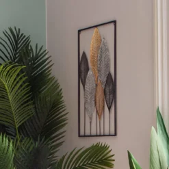 Ozdoba na ścianę, dekoracja ścienna DECO z motywem liści, 37 x 65 cm